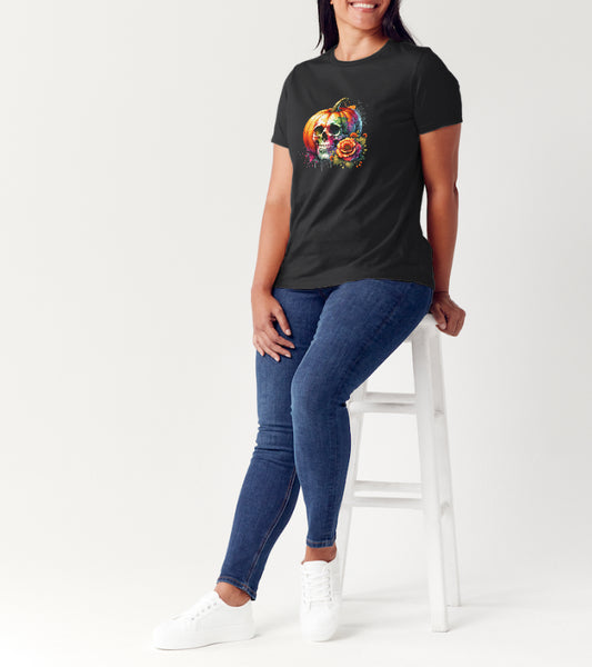 T-Shirt - Pumpkin Skull Bloom