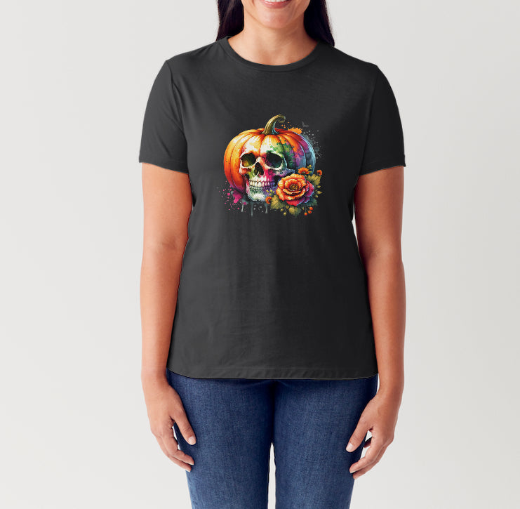 T-Shirt - Pumpkin Skull Bloom